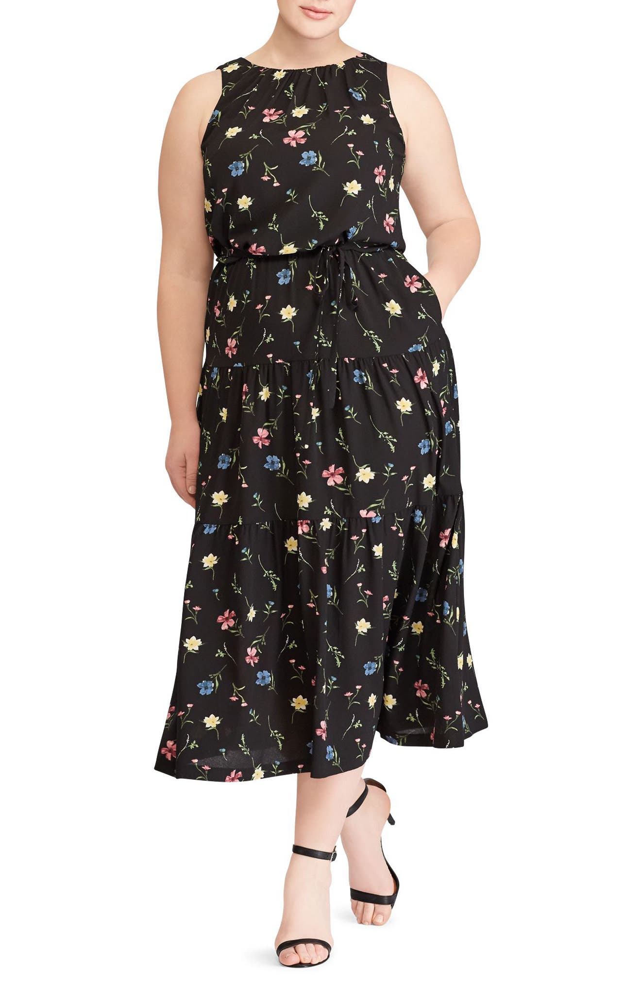 Lauren Ralph Lauren Tiered Floral Midi Dress (Plus Size)